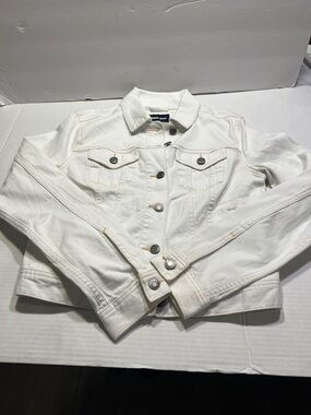 Lands' End White Denim Jacket - Button Front Jean Jacket